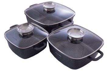 Набор посуды антипригарный Kamille 2.3 x 4.4 x 6.5 л Black Marble (3 шт.) (4435) 000075172 фото