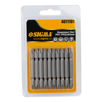 Набор бит двухсторонних PН1-PН2&times;65мм 1/4" 10шт S2 (блистер) SIGMA (4011101) 4011101 фото