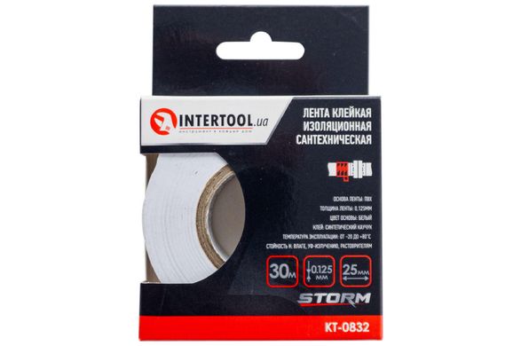 Стрічка ізоляційна сантехнічна Intertool - 30 м x 25 x 0,125 мм Storm (KT-0832) 000078562 фото