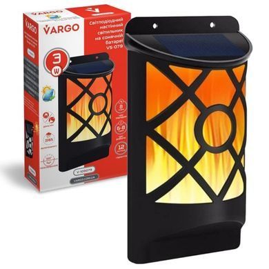 LED светильник VARGO на солнечной батарее 3W пламя с датчиком черный 19385-1 фото