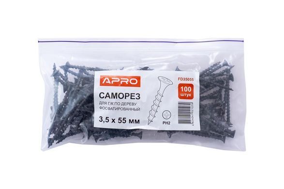 Саморіз по дереву Apro - 3,5 x 55 мм (100 шт.) (FD35055) 000065410 фото