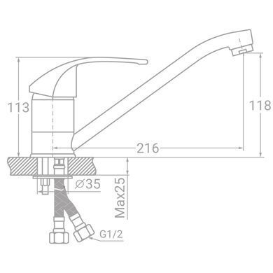 Смеситель s43 &Oslash;40 для кухни гусак прямой 250мм на шпильке TAU SM-2B244C (9843130) 9843130 фото
