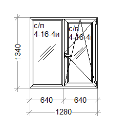 Пластиковое окно двухстворчатое с поворотно-откидной створкой WDS 1280мм*1340мм(Roto) стеклопакет 24мм(4-16-4i) 9000002 фото