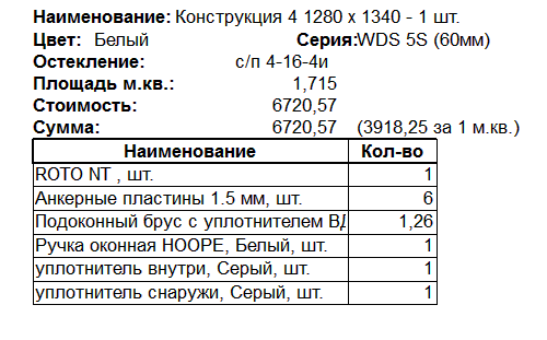 Пластиковое окно двухстворчатое с поворотно-откидной створкой WDS 1280мм*1340мм(Roto) стеклопакет 24мм(4-16-4i) 9000002 фото