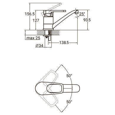 Змішувач MJ &Oslash;40 для кухні гусак прямий 150мм на шпильці AQUATICA MJ-2B129C (9744120) 9744120 фото