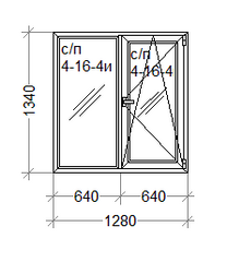 Пластикове вікно двостулкове з поворотно-відкидною стулкою WDS 1280мм*1340мм(Axor) склопакет 24мм(4-16-4i) 9000003 фото