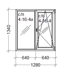 Пластиковое окно двухстворчатое с поворотно-откидной створкой WDS 1280мм*1340мм(Axor) стеклопакет 24мм(4-16-4i) 9000003 фото