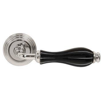 Дверная ручка Fimet 148-269 F21 Lady никель, черная, серебряная полоска R, фолиевая защелка 35875 фото