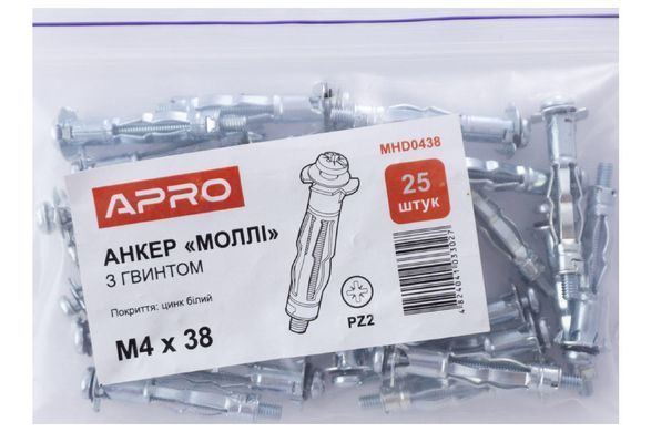 Анкер молли Apro М4 x 38 мм (25 шт.) (MHD0438) 000075124 фото