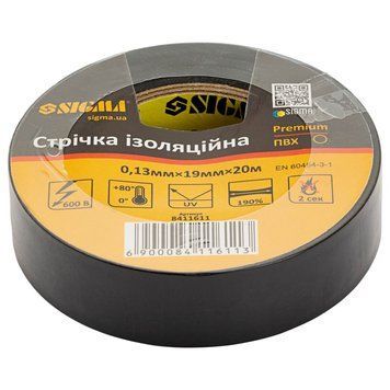 Изолента ПВХ (черная) 0.13мм&times;19мм&times;20м Premium SIGMA (8411611) 8411611 фото