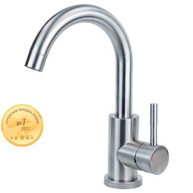 Смеситель KT &Oslash;35 для раковины гусак изогнутый на гайке SS AQUATICA KT-1A270P (9722011) 9722011 фото