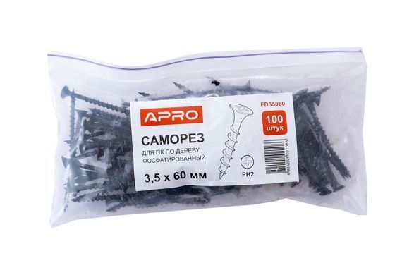 Саморіз по дереву Apro - 3,9 x 60 мм (100 шт.) (FD39060) 000065418 фото