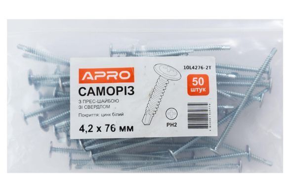 Саморез с пресс-шайбой Apro 4.2 x 76 мм бур (50 шт.) (10L4276-2T) 000075849 фото