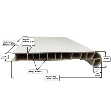 Підвіконня Estera білий матовий 300x1000мм П-E-Б-М-300 фото
