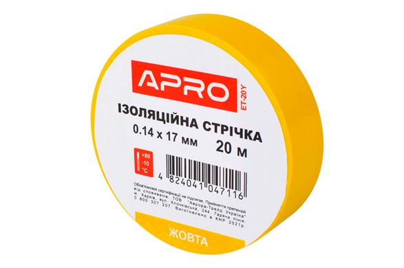 Стрічка ізоляційна Apro - 17 x 0,14мм x 20м жовта (ET-20Y) 000079886 фото