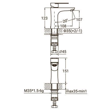 Смеситель HT &Oslash;35 для раковины литой на гайке SS AQUATICA HT-1A171P (9719001) 9719001 фото