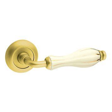 Дверная ручка Fimet 148-231c F02 Lady матовая латунь, фарфор белый, золотая полоска R, фолиевая защелка 45841 фото