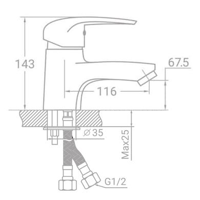 Смеситель s43 &Oslash;40 для раковины на шпильке TAU SM-2A144C (9843000) 9843000 фото
